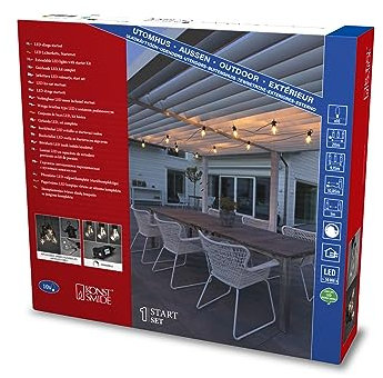 Konstsmide LED Biergartenketten System Basis-Set, inkl. Dimmer, 10 bernsteinfarbene Dioden, 24V, Außen (IP44), 15W, schwarzes Kabel - 4144-800