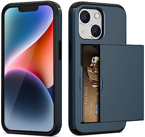 ACOCOBUY Coque pour iPhone 14 Étui Portefeuille Fente pour Carte Crédit Cachée Coque avec Porte-Cartes Antichoc Housse Protection à Double Couche Étui Housse Arrière 6,1 Pouces pour Hommes Marine