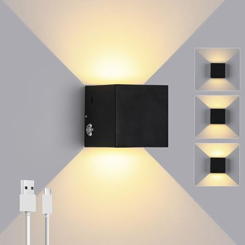 ENCOFT LED Wandleuchte Innen Ohne Stromanschluss Wandlampe Akku Dimmbar 4000mAh Wiederaufladbar mit Schalter Up Down Wandleuchtung für Schlafzimmer Wohnzimmer Treppen Flur Warmweiß Schwarz