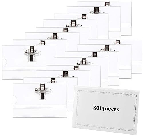 HEIHAK Lot de 200 porte-badges horizontaux avec pince crocodile et épingle, 8,9 x 5,1 cm, pour école, bureau, conférence