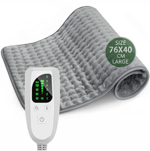 Biutee Heizkissen, 6 einstellbare Temperaturstufen, 40 x 76 cm, Wärmekissen mit Timerfunktion, Überhitzungsschutz, Abschaltautomatik, waschbar, für Rücken, Nacken und Schulter, leicht und bequem