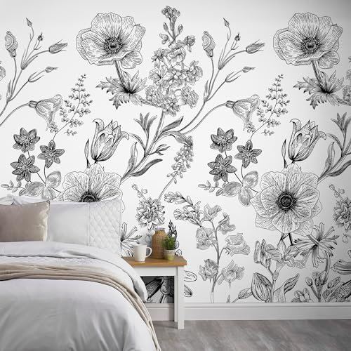 Fototapete Vlies Blumen Zeichnung Illustration Weiß Schwarz ML1601