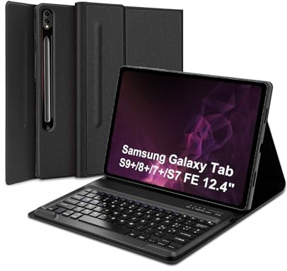 SENGBIRCH Cover con Tastiera per Samsung Galaxy Tab S10Plus 12.4/S9Plus 12.4, Italiano QWERTY, Tastiera Bluetooth Staccabile Magnetica per S10+/S9+/S8+/S7+ /S7FE, Nero