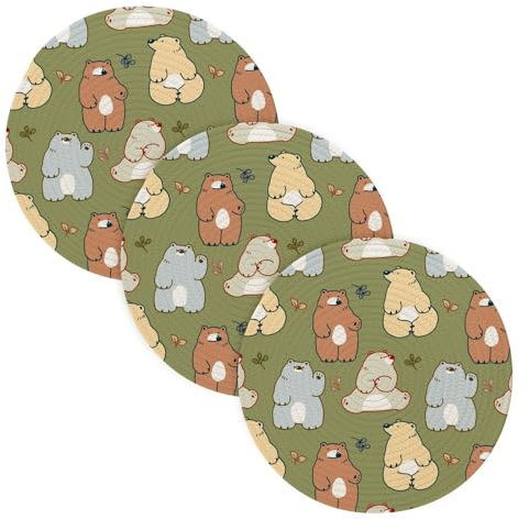 3 Pcs Non Slip Trivet for Hot Pots and Pans 15in Cotton Thread Weave Pots Pans Set Holder for Hot Pot Kitchen Aid Cartoon Bear Green