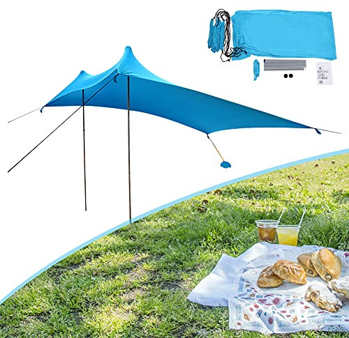 biusgiyeny Protection solaire portable - Abri de plage - Pique-nique - Tente de camping - Auvent de plage - Tente de plage - Protection solaire - Auvent - 300 cm - Bleu