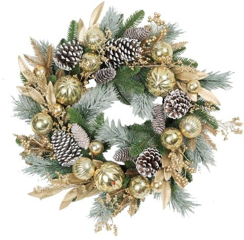 Generico Girlande mit Blättern und Weihnachtskugeln Gold und Zapfen aus Polyester