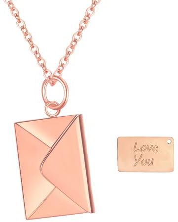 Cupimatch Halskette Damen Liebesbrief Umschlag: Kette Medaillon zum Öffnen Edelstahl Damenhalskette Anhänger mit Gravur Love You Gedenk Versprechens Amulett Schmuck für Mädchen Mutter Damen
