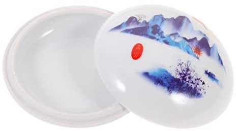 FRCOLOR Ink Pad Box Chinese Desk Decoration Cosmetic Ceramic for Painting Cream Container Frosted Lipstick Pots Blush Glass with Lid Cream Ceramic Bottle White