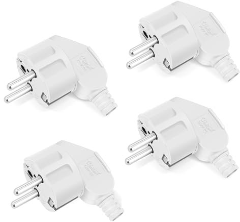 Lot de 4 fiches Schuko avec protection anti-torsion, fiche européenne en plastique 250 V (16 A) pour câble de 8 à 10 mm - Blanc