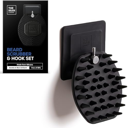 The Man Beard Scrubber & Hook – esfoliante e spazzola per peli del viso in silicone, pulisce profondamente, sblocca i pori, favorisce la crescita dei capelli e rimuove la forfora, accessorio per