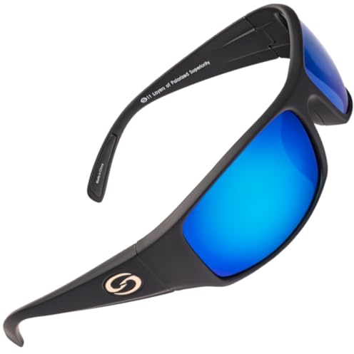 Strike King Polbrille für Raubfischangler S11 Optics Sunglasses, Modell:weiß Blaue Gläser/matt schwarzer Rahmen