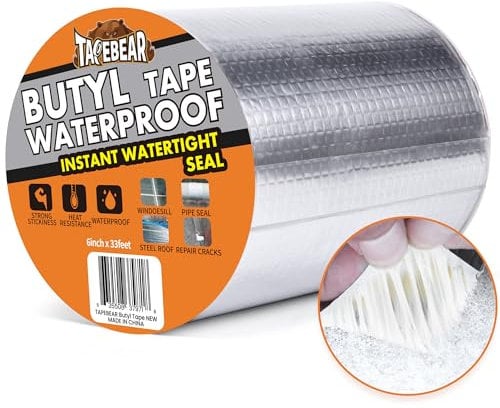 TAPEBEAR Butylband Wasserdichtes Klebeband 150mm x 10m, Starkes Dichtungsband Selbstklebend, Aluminium Klebeband Zur Reparatur Für Dachleckage Oberflächenriss Wohnwagen Rohr Glas Fenster, Silber