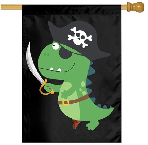 Gartenflagge mit Piraten-Dinosaurier-Motiv für den Außenbereich, Mini-Hofflagge, Hausflaggen, Banner, Bauernhaus-Deko für Zuhause, Garten, Dekoration, 71,1 x 101,6 cm