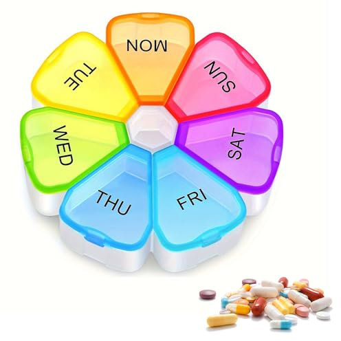 NICEIN®Pastillero Semanal,Pastillero de 7 Días,Pastillero Diario sin BPA,Pastillero Semanal 1 Toma,Pastillero Grande a Prueba de Humedad,Puede Almacenar Medicamentos, Vitaminas (Pétalos - Blanco)