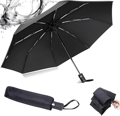 Paraguas resistente al viento fuerte para mujeres y hombres, paraguas automático grande, portátil, compacto, apertura automática, protección UV, paraguas plegable, resistente a la lluvia, sombrilla de