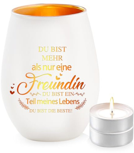 Geschenke für Freundin Windlicht Glas Geburtstag Teelichthalter Tischdeko mit Kerze mit Spruch Beste Freundin Dankeschön Geschenk für Frauen Geburtstagsgeschenk für Freundin