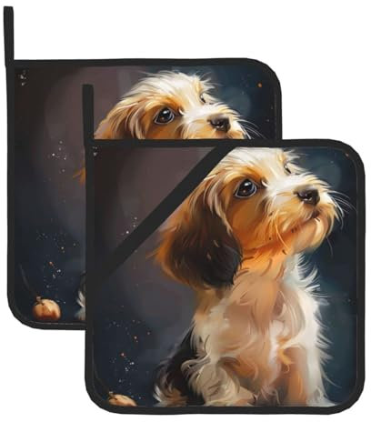Quadratische Topflappen mit niedlichem Hund, 2 Stück, hitzebeständige Küchen-Pads zum Kochen, Backen, Grillen