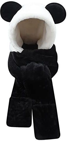 LARUISEE Cosplay Wintermütze mit Kapuze, Panda-Mütze, Neujahr, Winterparty, Halloween, Ostern, warme Panda-Ohren, schwarz + weiß, Winterschal für Damen