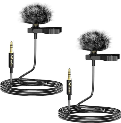 PoP voice 2 micrófonos profesionales de solapa Lavalier de 3,5 mm, compatible con DJI Mic 2/Rode Wireless GO 2/II transmisores para iPhone, Android, smartphone, mini micrófono para YouTube,