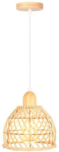 iDEGU Rétro Suspension Luminaire Moderne Créatif Lustre Plafonnier en Bois et Bambou de Design à Spirale Vintage Éclairage Plafond E27 Lampe Suspension Rotin pour Chambre Salon Salle à Mange, 20cm