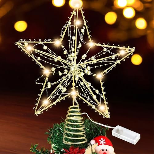JOKILY Weihnachtsbaum Spitze Stern, Glitzernde LED Weihnachtsdeko, Gold, 30 cm, für Weihnachten im Winter