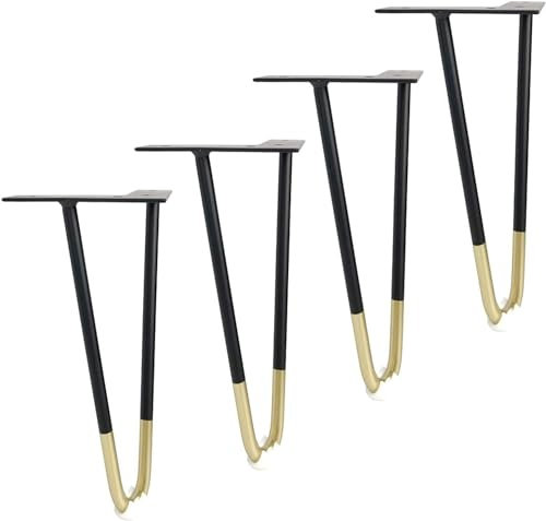 Lot de 4 pieds de table en épingle à cheveux en métal noir et doré avec vis Design double barre 25 cm