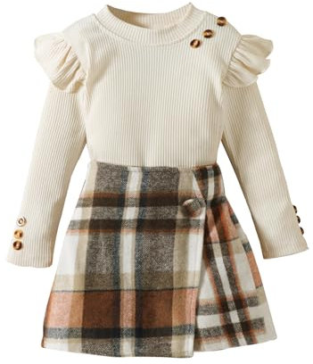 Miipat Completini Bambina 2pcs Set di Vestiti Autunno Inverno Bambini Ragazze Abiti Maniche Lunghe Pullover con Mini Gonne Set di Abbigliamento Abiti per Ragazze Beige 110 3-4 Anni