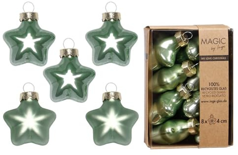 Christbaumschmuck Sterne 4cm Glas 8 Stück - matt & glänzend - Kleine Christbaumkugeln für Weihnachtsbaum - Weihnachtskugeln & Weihnachtsbaumschmuck zu Weihnachten Olivgrün - Mild Sage