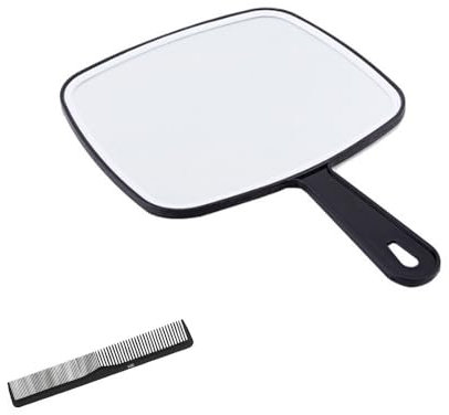 CUEMOON Handgriff Schminkspiegel, Friseur Handspiegel, quadratisch, mit Griff, Schminkspiegel tragbar, Friseur Handspiegel, schwarz, 18.8 * 26.4CM