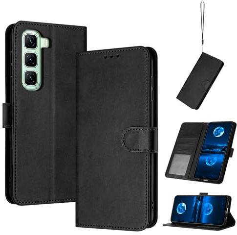 QiongniAN Compatible con Infinix Hot 50 Pro+ 4G Funda Carcasa,Compatible con Infinix Hot 50 Pro+ 4G X6880 Funda Estuche de Cuero Funda Black