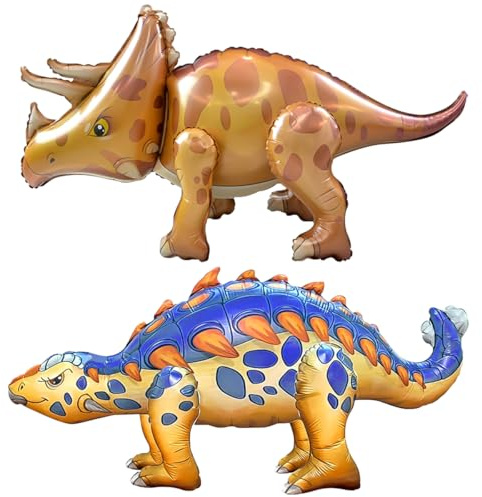 3D Dino Folienballon,Dschungel Party Riesenballon,Dinosaurier Luftballon,Kinder Dino Ballon,Jurassic Feier Dino Party Deko für Jungen Geburtstag (Triceratops + Ankylosaurus, 2)