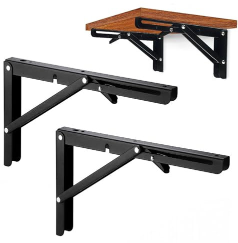Brackets for Shelves,2 Pack Wall Mount Shelf Brackets Iron Metal Foldable L Right Angle Heavy Duty Collapsible Triangle Brackets for Floating Table DIY Countertop Support,with Screws,Black(400mm(15.7i