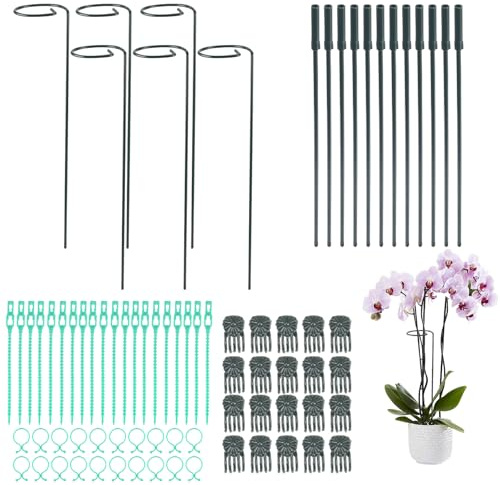 FALSKT 6 Stück 90 cm Pflanzenstütze, Pflanzenhalter aus Metall, Staudenhalter für den Pflanzenschutz, Pflanzenstützen Spleißbar, für Gartenbau, Rosen, Lilien, Gemüse, Tomaten, Chilischoten, Grün