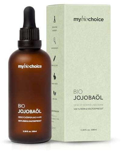 mybiochoice Bio Jojobaöl 100 ml – 100% natürlich, kaltgepresst, hexanfrei – Pflegeöl & Trägeröl für Gesicht, Haare, Haut & Nägel – Haaröl & Reinigungsöl