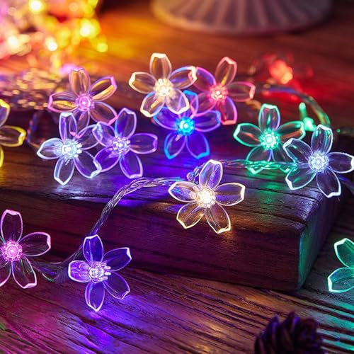 ENLACE Lichterkette Blumen, 3M 20 LED Kirschblüten Lichterketten Batteriebetrieben, Bunt Blumen Lichterkette für Garten, Hochzeit, Innen, Außen, Terrasse, Bäume, Party Dekoration