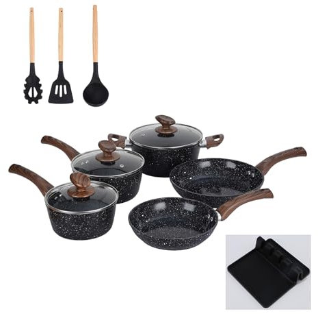M MELENTA Pots and Pans Set Non Stick, 12 Piece Black Ceramic Cookware Set, Nonstick Induction Cookware Kitchen Cooking Set w/Frying Pans & Saucepan Set (PFOS, PFOA Free)