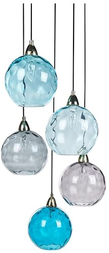 Beliani Hängelampe blau rund 5-flammig farbige Glaskugeln ⌀ 20 cm langes Kabel Pabellon