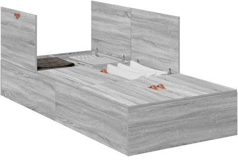 vidaXL Graues Sonoma Bettgestell für Einzelmatratzen mit viel Stauraum unter dem Bett modernes Design in Holzwerkstoff ideal für Schlafzimmer für Erwachsene kompakt Zeitgenössisch