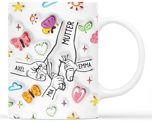 Geschenke Mall Tasse Personalisiert - Mama Und Kinder Blumen - Oma personalisiert geschenk, mama oma tasse, muttertagsgeschenk personalisiert tasse (Modell #4)