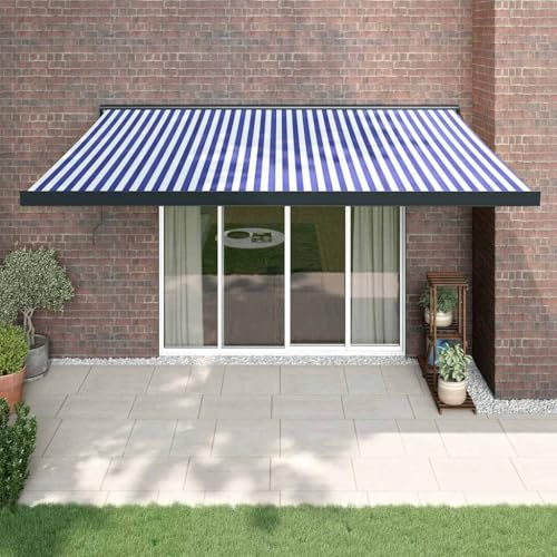 Tenda da sole retrattile blu e bianco 4,5x3 m tessuto e alluminio