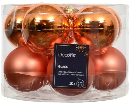 Kaemingk Weihnachtskugeln Glas 6cm x 10 Stück - matt & glänzend - Christbaumkugeln Weihnachtsbaumkugeln für Weihnachten - Christbaumschmuck & Weihnachtsbaumschmuck - Warmorange