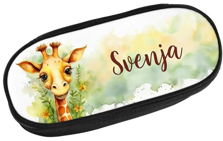Striefchen® Personalisiertes Federmäppchen mit Giraffen-Motiv & Name – Geschenk zur Einschulung – Stiftebox mit Reißverschluss, Stifteschlaufen & geräumigem Fach – Federmappe für Mädchen & Jungen