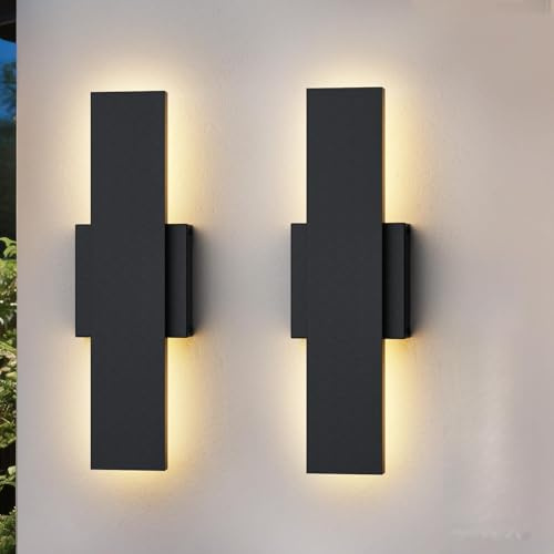 Zihoi 2 Pack 40CM Moderne Wandleuchte Aussen, 3000K 4000K 5000K 10% -100% Dimmbare Wandlampe, IP65 Wasserdichte Outdoor Wandleuchte Für Haus, Veranda, Garage, Patio, Hof, Eingang Schwarz