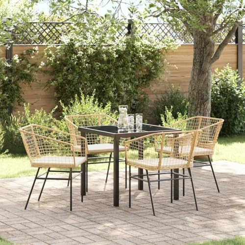 Teenpull Garten Essgruppe 5-teilig, Braun Poly-Rattan, Outdoor Möbel Set mit Tisch & 4 Stühlen, wetterfest, Balkon & Terrasse geeignet, modern
