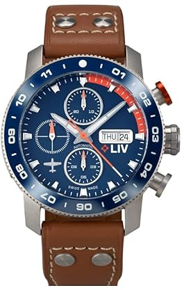 LIV P-51 Pilot's Strawboss2 TI Chrono, Titanium 42MM Swiss Automatic Day-Date Watch - Unidirectional Ceramic Bezel- High-Grade Titanium Case - Sapphire Crystal