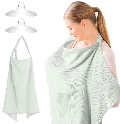 OPVYAEU 3er Set Stillhütchen 2 Stück + 70×90 cm Baumwolle Stilltuch, Silikon Brustwarzen Schutz, Stillzubehör, Bonding Top, Stilleinlagen, Mutterpflege, Stillen unterwegs