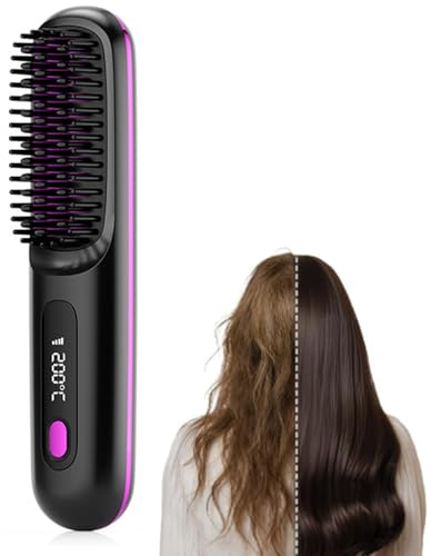 2026 Neu Tragbare Glättungsbürste für Haarstyling, Wiederaufladbare beheizte Stylingbürsten, Mini Verbrühungsschutz Glättungskamm für Reisen und täglichen Gebrauch (Schwarz)