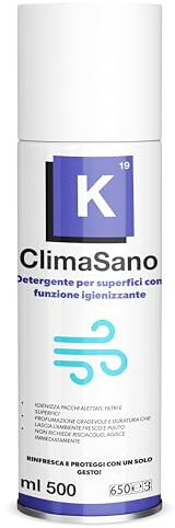 K19 ClimaSano – Spray Igienizzante per Climatizzatori e Condizionatori Aria Condizionata – Senza Risciacquo – Elimina Cattivi Odori – Profumazione Duratura – Uso Domestico e Professionale - 500 ml