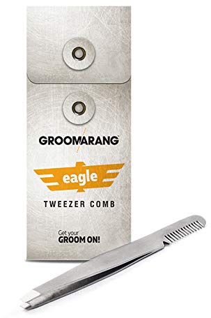 Groomarang Eagle Tweezer Comb German Stainless Steel Sharp Slanted Tip Leather Pouch