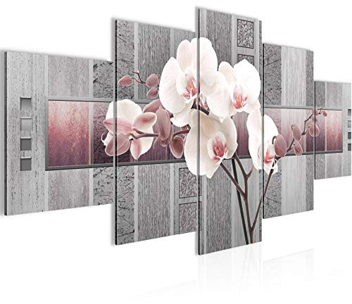Runa Art - Bilder Blumen Orchidee 200 x 100 cm 5 Teilig XXL Wanddekoration Design Violett Grau 204651c